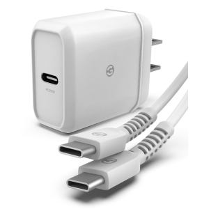 25W USB-C PD Wall Super Fast Charger with 5-Foot Cable - White