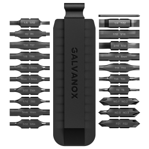 Galvanox 21PC Flat Bit-Kit Designed for Leatherman Multi-Tool Screwdrivers, [59-HRC] Industrial-Grade Hardened S2 Impact Steel, Set Includes Double-Sided Sheath Holder (Black)