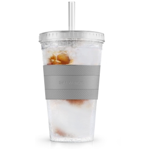 Galvanox Freezable Iced Coffee Cup with Lid and Straw - Gray (16oz)
