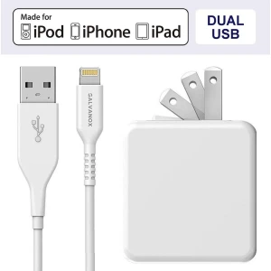 Lightning-to-USB-Charging-Cable-Plus-Dual-USB-Port-Wall-Plug-17W-5ft-Cable-White-Galvanox