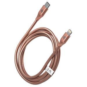 Lightning to USB C Metal Stainless Steel Cable 3 ft Rose Gold