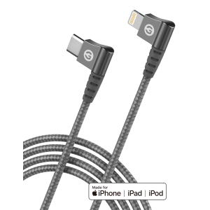Lightning to USB C Braided Right Angle Cable 4 ft Gray